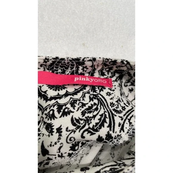 Pinkyotto Size S Black White Floral Damask Shift Dress Lace Trim Kimono Sleeve - Picture 4 of 8